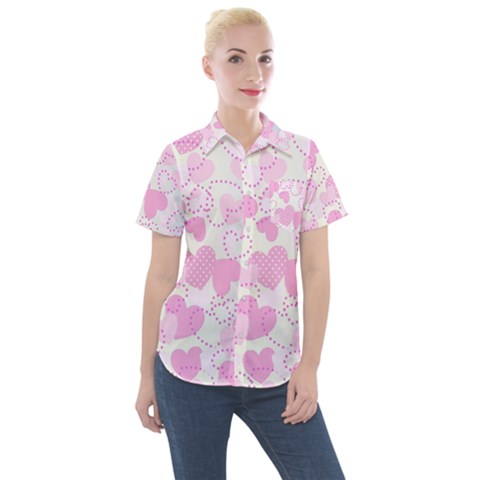 Valentine Background Hearts Women s Short Sleeve Pocket Shirt by Bajindul