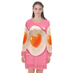 Omelette Heart Pink Valentine Long Sleeve Chiffon Shift Dress  by Bajindul