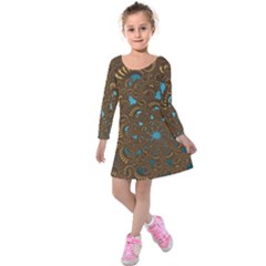 Fractal Abstract Kids  Long Sleeve Velvet Dress by Bajindul