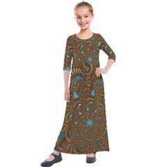 Fractal Abstract Kids  Quarter Sleeve Maxi Dress by Bajindul