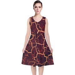 Lava Fire V-neck Midi Sleeveless Dress  by Bajindul