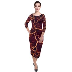 Lava Fire Quarter Sleeve Midi Velour Bodycon Dress by Bajindul