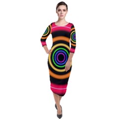 Neon Light Abstract Quarter Sleeve Midi Velour Bodycon Dress by Bajindul