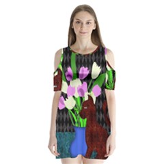 The Cat And The Tulips Shoulder Cutout Velvet One Piece by bloomingvinedesign