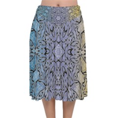 Mosaic Pattern Velvet Flared Midi Skirt by Bajindul