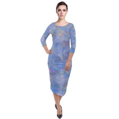 Abstract Triangles Geometric Quarter Sleeve Midi Velour Bodycon Dress by Bajindul