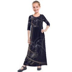 Fractal Abstract Rendering Kids  Quarter Sleeve Maxi Dress by Bajindul