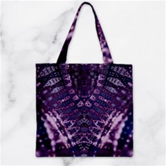 Purple Fractal Lace V Shape Zipper Grocery Tote Bag by KirstenStar