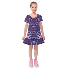 Purple Fractal Lace V Shape Kids  Short Sleeve Velvet Dress by KirstenStar