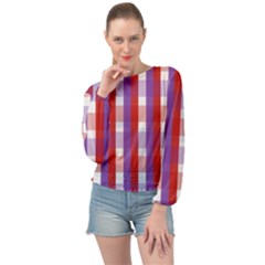 Gingham Pattern Line Banded Bottom Chiffon Top by HermanTelo