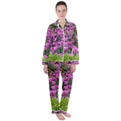 Late April Purple Tulip Satin Long Sleeve Pyjamas Set by Riverwoman