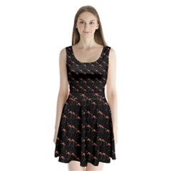 Flamingo Pattern Black Split Back Mini Dress  by snowwhitegirl