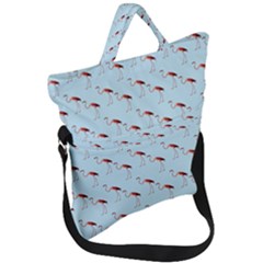 Flamingo Pattern Blue Fold Over Handle Tote Bag by snowwhitegirl