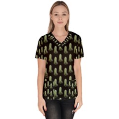 Cactus Black Pattern Women s V-neck Scrub Top by snowwhitegirl