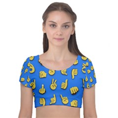 Emojis Hands Fingers Velvet Short Sleeve Crop Top  by Bajindul