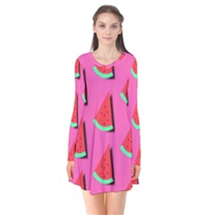 Fresh Watermelon Slices Long Sleeve V-neck Flare Dress by VeataAtticus