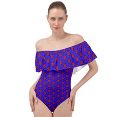 Blue Pattern Red Texture Off Shoulder Velour Bodysuit  by Mariart