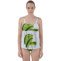 Lime Club Soda Drink Cocktail Twist Front Tankini Set by Pakrebo