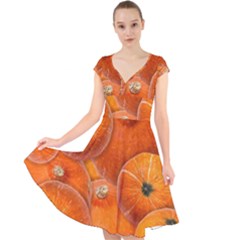 Pumpkin Halloween Fall Thanksgiving Cap Sleeve Front Wrap Midi Dress by Pakrebo