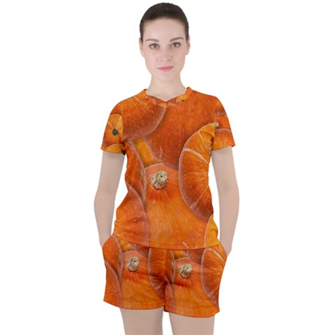 Pumpkin Halloween Fall Thanksgiving Women s Tee And Shorts Set by Pakrebo