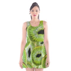 Sliced Kiwi Fruits Green Scoop Neck Skater Dress by Pakrebo