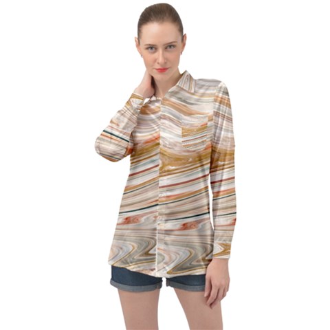 Brown And Yellow Abstract Painting Long Sleeve Satin Shirt by Pakrebo