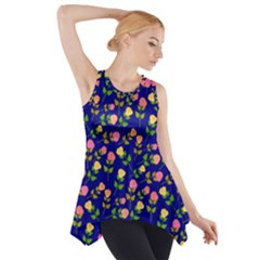 Flowers Roses Blue Side Drop Tank Tunic by Bajindul