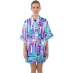 Geometric Metallic Aqua Purple Quarter Sleeve Kimono Robe by HermanTelo