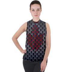 Canada Flag Hexagon Mock Neck Chiffon Sleeveless Top by HermanTelo