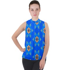 Pattern Backgrounds Blue Star Mock Neck Chiffon Sleeveless Top by HermanTelo