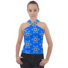 Pattern Backgrounds Blue Star Cross Neck Velour Top by HermanTelo