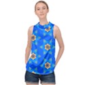 Pattern Backgrounds Blue Star High Neck Satin Top View1