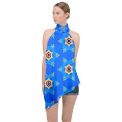 Pattern Backgrounds Blue Star Halter Asymmetric Satin Top by HermanTelo