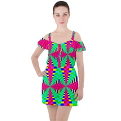 Maze Rainbow Vortex Ruffle Cut Out Chiffon Playsuit by HermanTelo