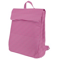 Gingham Plaid Fabric Pattern Pink Flap Top Backpack by HermanTelo