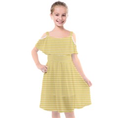 Gingham Plaid Fabric Pattern Yellow Kids  Cut Out Shoulders Chiffon Dress by HermanTelo