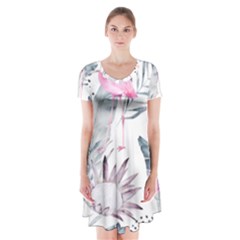 Tropical Flamingos Short Sleeve V-neck Flare Dress by Sobalvarro