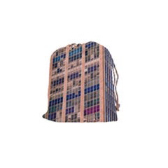 Low Angle Photography Of Beige And Blue Building Drawstring Pouch (small) by Pakrebo