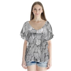 Nature Texture Print V-neck Flutter Sleeve Top by dflcprintsclothing