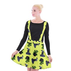 Gothic Girl Rose Yellow Pattern Suspender Skater Skirt by snowwhitegirl