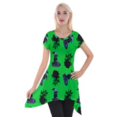 Gothic Girl Rose Green Pattern Short Sleeve Side Drop Tunic by snowwhitegirl