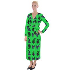 Gothic Girl Rose Green Pattern Velvet Maxi Wrap Dress by snowwhitegirl