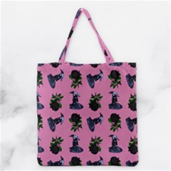 Gothic Girl Rose Light Pink Pattern Grocery Tote Bag by snowwhitegirl