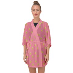 Peeled Banana On Pink Half Sleeve Chiffon Kimono by snowwhitegirl