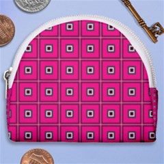 Pink Pattern Squares Horseshoe Style Canvas Pouch by HermanTelo