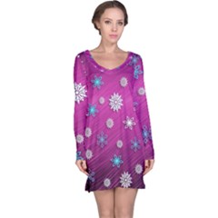 Snowflakes Winter Christmas Purple Long Sleeve Nightdress by HermanTelo