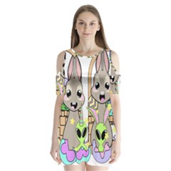 Graphic Kawaii Bunnies Shoulder Cutout Velvet One Piece by Sudhe