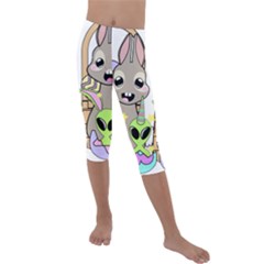 Graphic Kawaii Bunnies Kids  Lightweight Velour Capri Leggings  by Sudhe