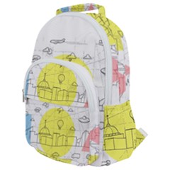 Urban City Skyline Sketch Rounded Multi Pocket Backpack by Simbadda