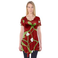 Mistletoe Christmas Texture Advent Short Sleeve Tunic  by Simbadda